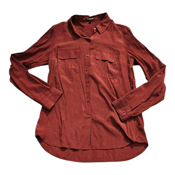 Express Women's Size Small Red Long Sleeve Button Up Shirt - Picture 1 of 8